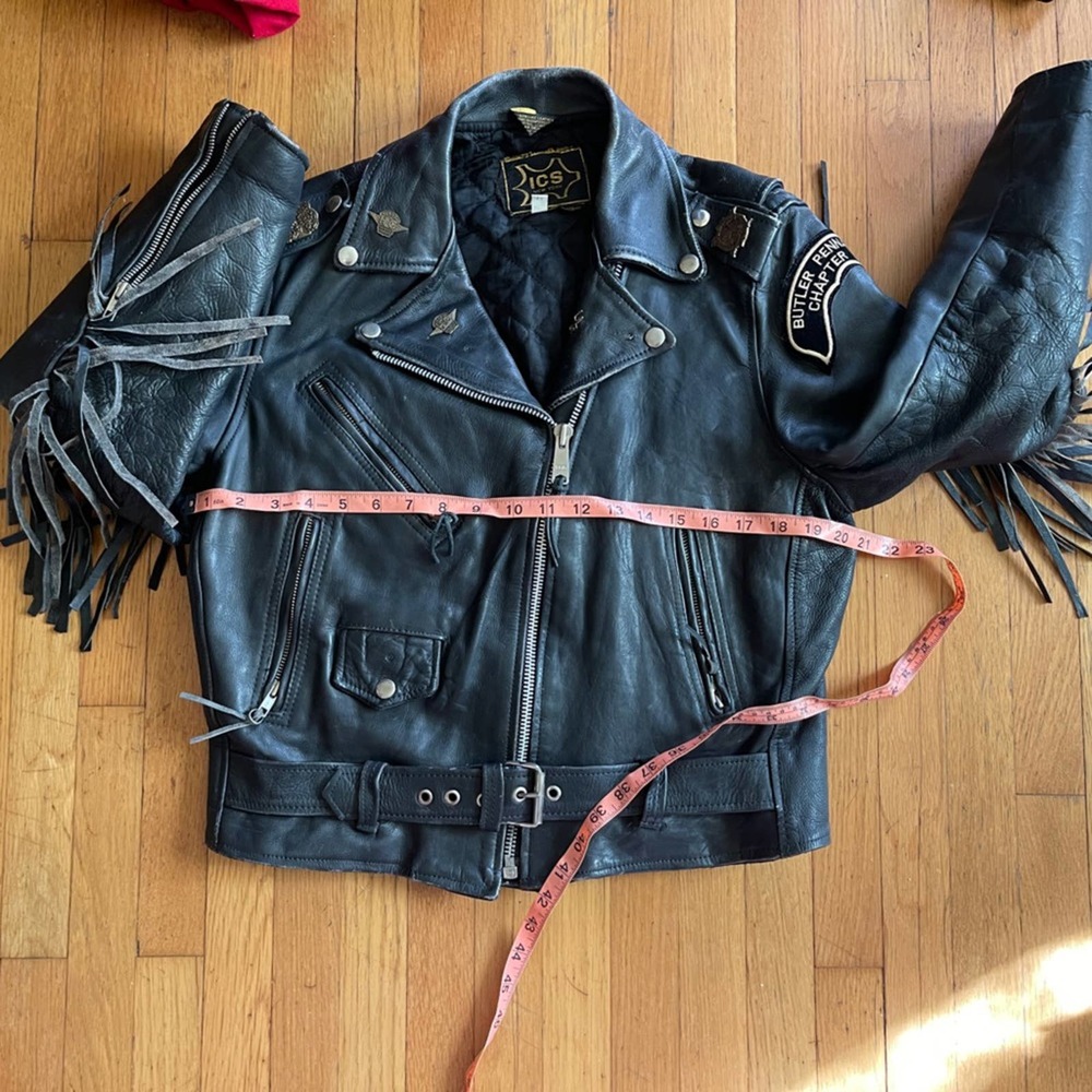 80s Vintage Fringe Motorcycle Jacket w Harley Patches - Picture 8 of 9